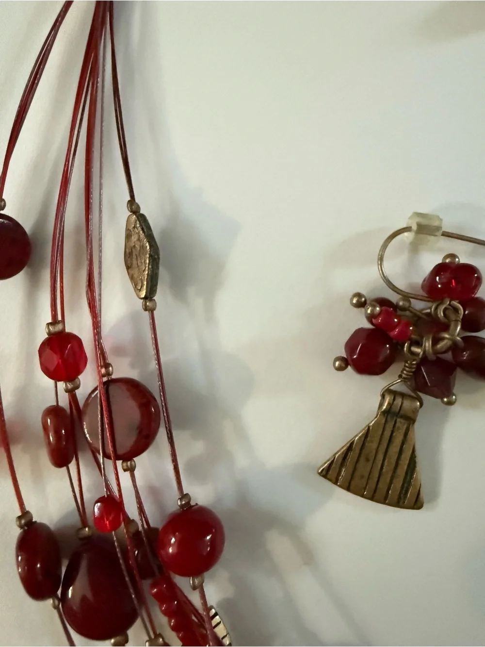 Chico’s Red Multi-Strand Bead Necklace and Earring Set
